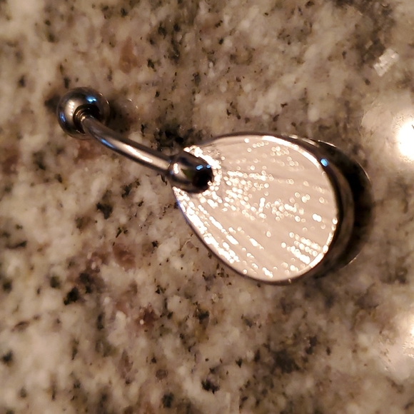 Silver Druzy Stone Teardrop Belly Ring - Picture 2 of 2